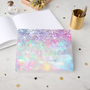 faux purple glitter opal background wedding guest book