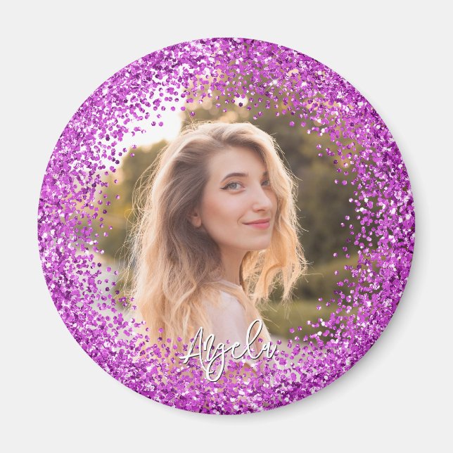 Faux Purple Glitter Photo Magnet (Front)