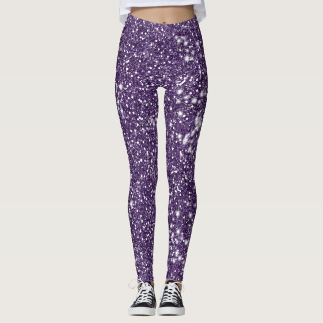 Faux Purple Glitter Texture Effect Leggings (Front)