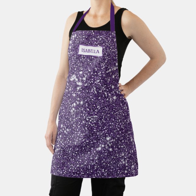 Faux Purple Glitter Texture Look With Custom Name Apron (Insitu)