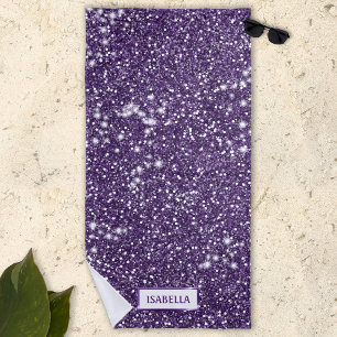 Faux Purple Glitter Texture Look With Custom Name Beach Towel