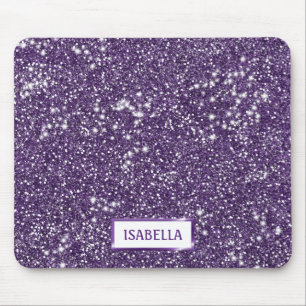 Faux Purple Glitter Texture Look With Custom Name Mouse Mat