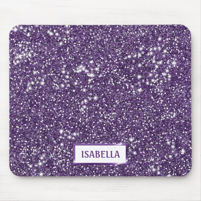 Faux Purple Glitter Texture Look With Custom Name Mouse Mat (Front)