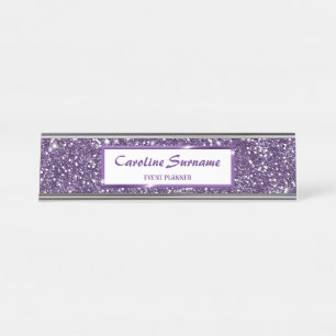 Faux Purple Glitter Texture Look With Custom Text Desk Name Plate