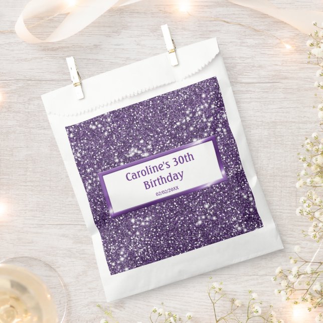 Faux Purple Glitter Texture Look With Custom Text Favour Bags (Clipped)