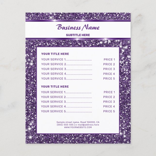Faux Purple Glitter Texture Look With Custom Text Flyer (Front)