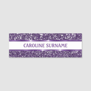 Faux Purple Glitter Texture Look With Custom Text Name Tag