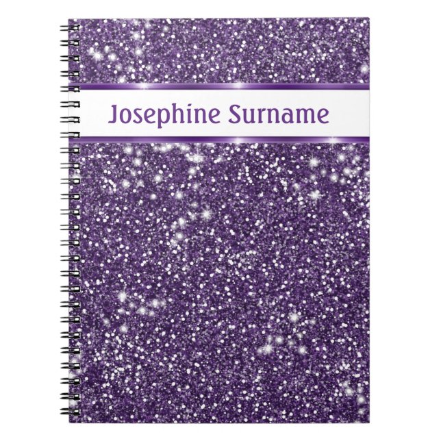 Faux Purple Glitter Texture Look With Custom Text Notebook (Front)