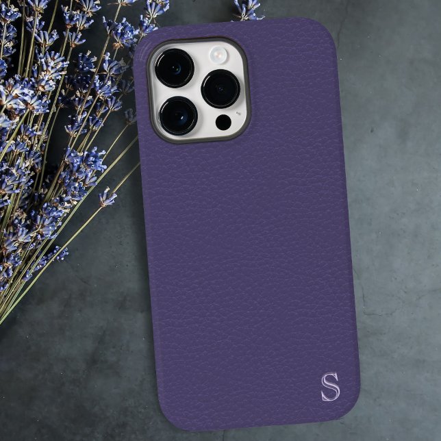 Faux Purple Leather Look Monogram Case-Mate iPhone Case (A purple faux leather look phone case with space for your initial)