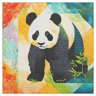 Faux quilt look Panda Bear cheater block Fabric