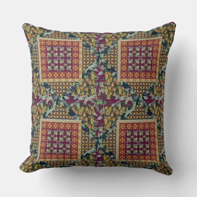 Faux Quilt Squares | Fall Colours | Paisley Cushion (Front)