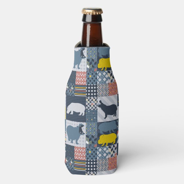 Faux-Quilted Hippos Bottle Cooler (Bottle Front)