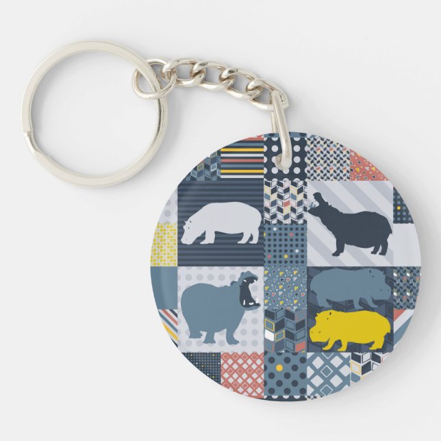 Faux-Quilted Hippos Key Ring (Front)