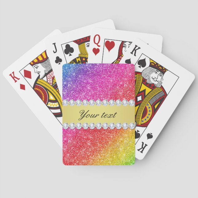 Faux Rainbow Glitter Diamonds Personalised Playing Cards (Back)