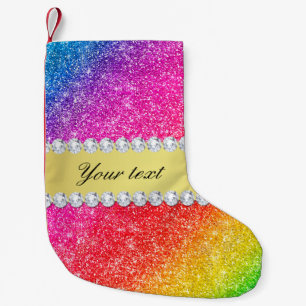 Faux Rainbow Glitter Diamonds Personalised Small Christmas Stocking