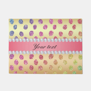 Faux Rainbow Glitter Spots Diamonds Gold Doormat