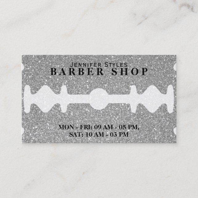 Faux razor silver glitter texture Business Card (Front)