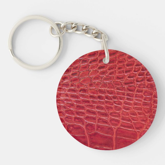Faux red alligator leather key ring (Front)