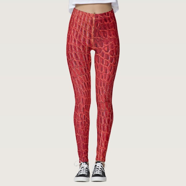 Faux red alligator leather leggings (Front)
