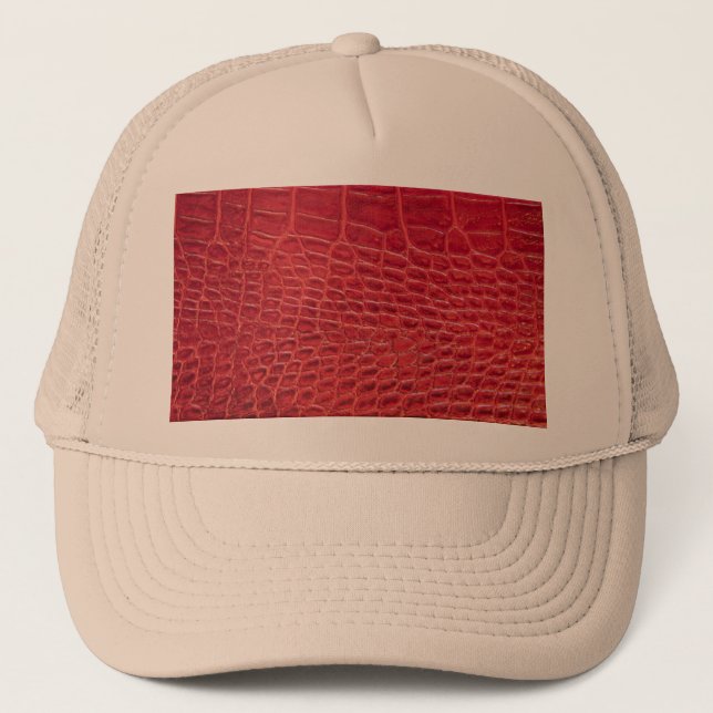 Faux red alligator leather trucker hat (Front)