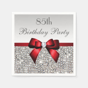 Faux Red Bow Sequins Diamond Any Age Birthday Napkin