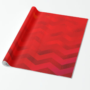 Faux Red Burgundy Shiny Foil Texture Chevron Wrapping Paper