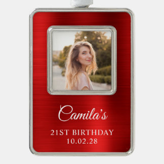 Faux Red Foil 21st Birthday Photo Silver Plated Framed Ornament