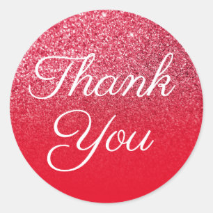 Faux Red Glitter Ombre Thank You Classic Round Sticker