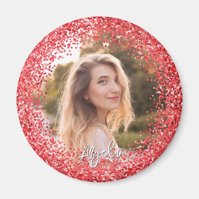 Faux Red Glitter Photo Magnet (Front)