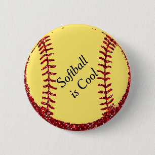 Faux Red Glitter Softball or Baseball 6 Cm Round Badge