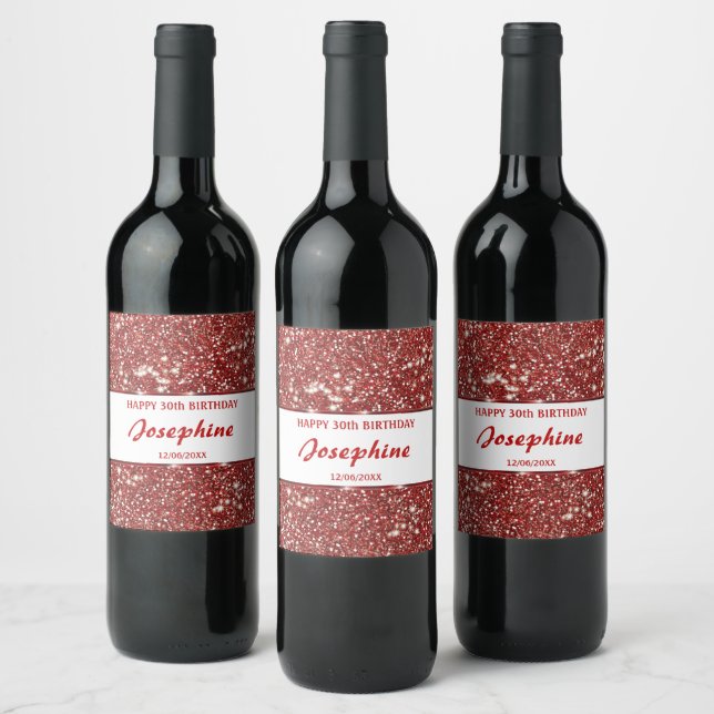 Faux Red Glitter Texture Look And Custom Text Wine Label (Bottles)