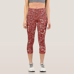 Faux Red Glitter Texture Look-like Graphic Capri Leggings