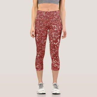 Faux Red Glitter Texture Look-like Graphic Capri Leggings