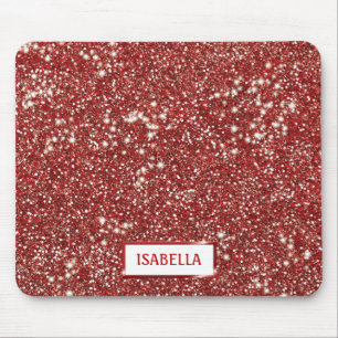 Faux Red Glitter Texture Look With Custom Name Mouse Mat