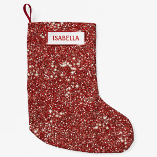 Faux Red Glitter Texture Look With Custom Name Small Christmas Stocking
