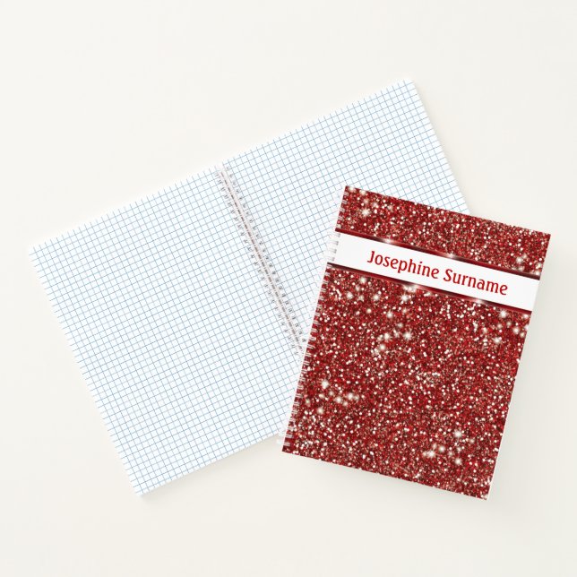 Faux Red Glitter Texture Look With Custom Text Notebook (Inside)