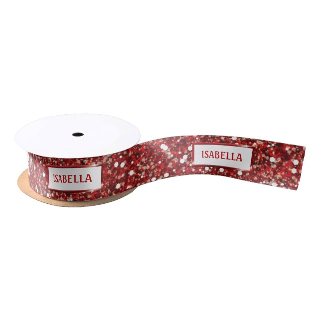 Faux Red Glitter Texture Look With Custom Text Satin Ribbon (Spool)