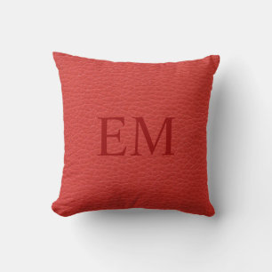 Faux Red Leather Monogram Cushion