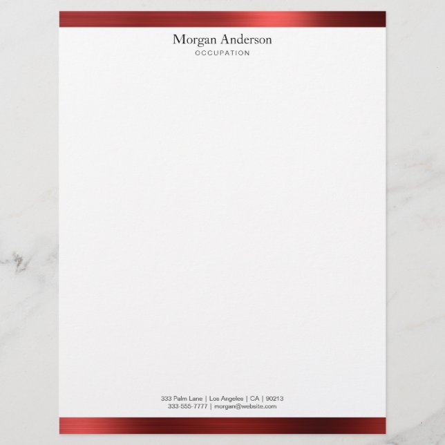Faux Red Metal Stripes, Black Name & Info Custom Letterhead (Front)