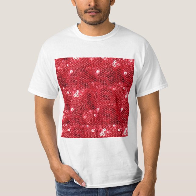 Faux Red Sequin Image  Background T-Shirt (Front)