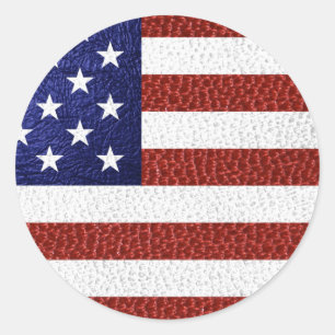 Faux Red White Blue Leather USA Flag Classic Round Sticker