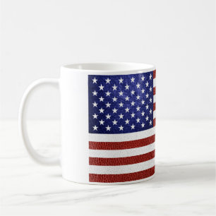 Faux Red White Blue Leather USA Flag Coffee Mug