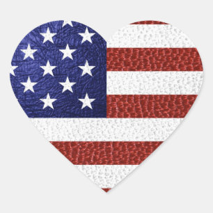 Faux Red White Blue Leather USA Flag Heart Sticker