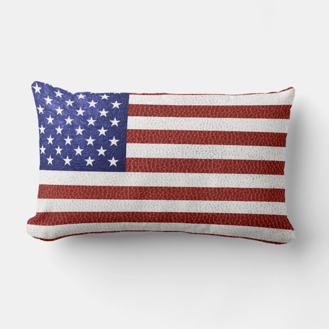 Faux Red White Blue Leather USA Flag Lumbar Cushion (Front)