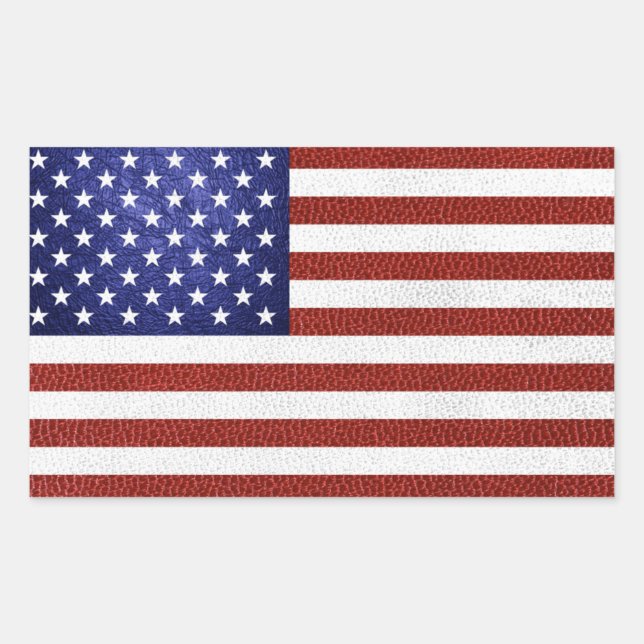 Faux Red White Blue Leather USA Flag Rectangular Sticker (Front)