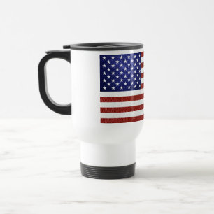 Faux Red White Blue Leather USA Flag Travel Mug