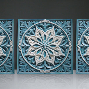 Faux Relief Floral Moroccan Tile Home Decor Accent