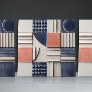 Faux Relief Glazed Blue Burnt Orange Home Decor Tile