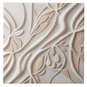 Faux Relief Pastel Beige & White Modern Abstract Tile