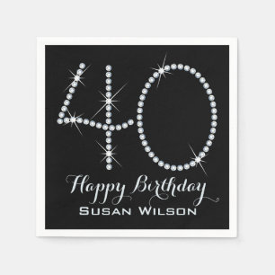 Faux Rhinestone 40th Birthday Napkin